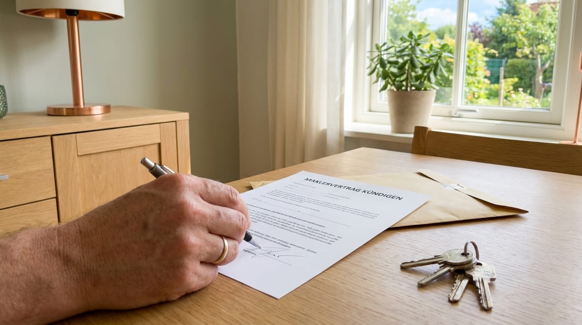 Hand unterschreibt eine Kündigung eines Maklervertrags
